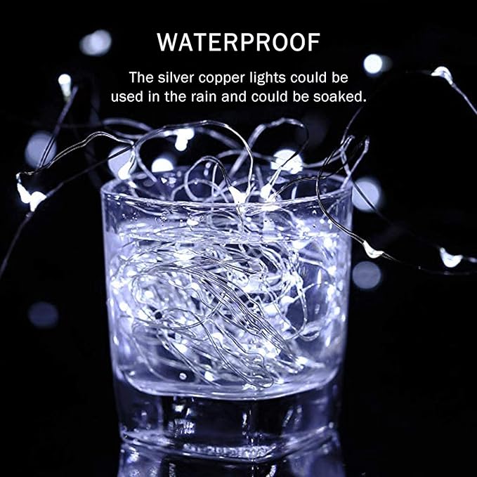 3 Pack Rechargeable String Fairy Lights 10ft 30 LED, Christmas Starry Lighting Silver Copper Wire 4 Modes, Waterproof Cool White Micro Firefly Moon Light with USB Cable