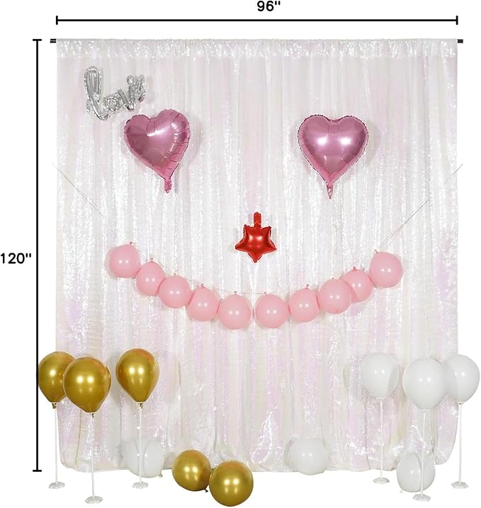Poise3EHome White Iridescent Sequin Backdrop,8FT x 10FT Sequin Photography Backdrop Curtain for Party Decoration