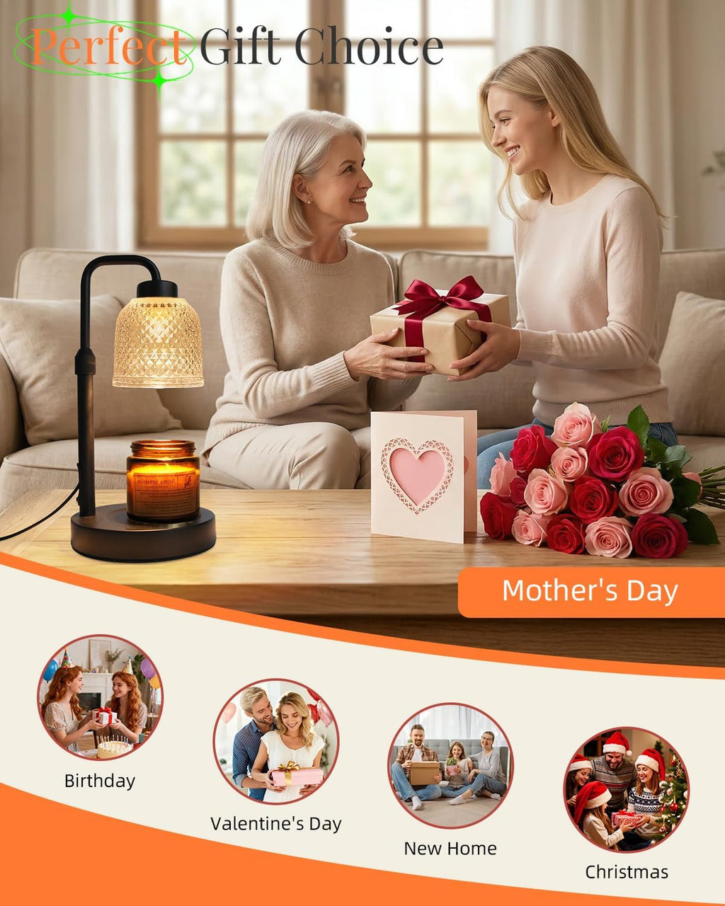AIFEI Candle Warmer Lamp with Timer: Birthday Gifts for Women Mom CoalBlack | Flame-Free Safety Candle Lamp - Dimmable Adjustable Height with 2 Bulbs - House Warming Gifts New Home, Fits Most Jar Candle