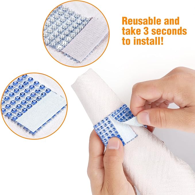 Blue Napkin Rings Bulk Set of 150pcs,Wedding Diamond Crystal Rhinestone Napkin Rings Adornment for Wedding Reception, Dinner, Place Settings, Holiday Parties or DIY Decoration (150,Blue)