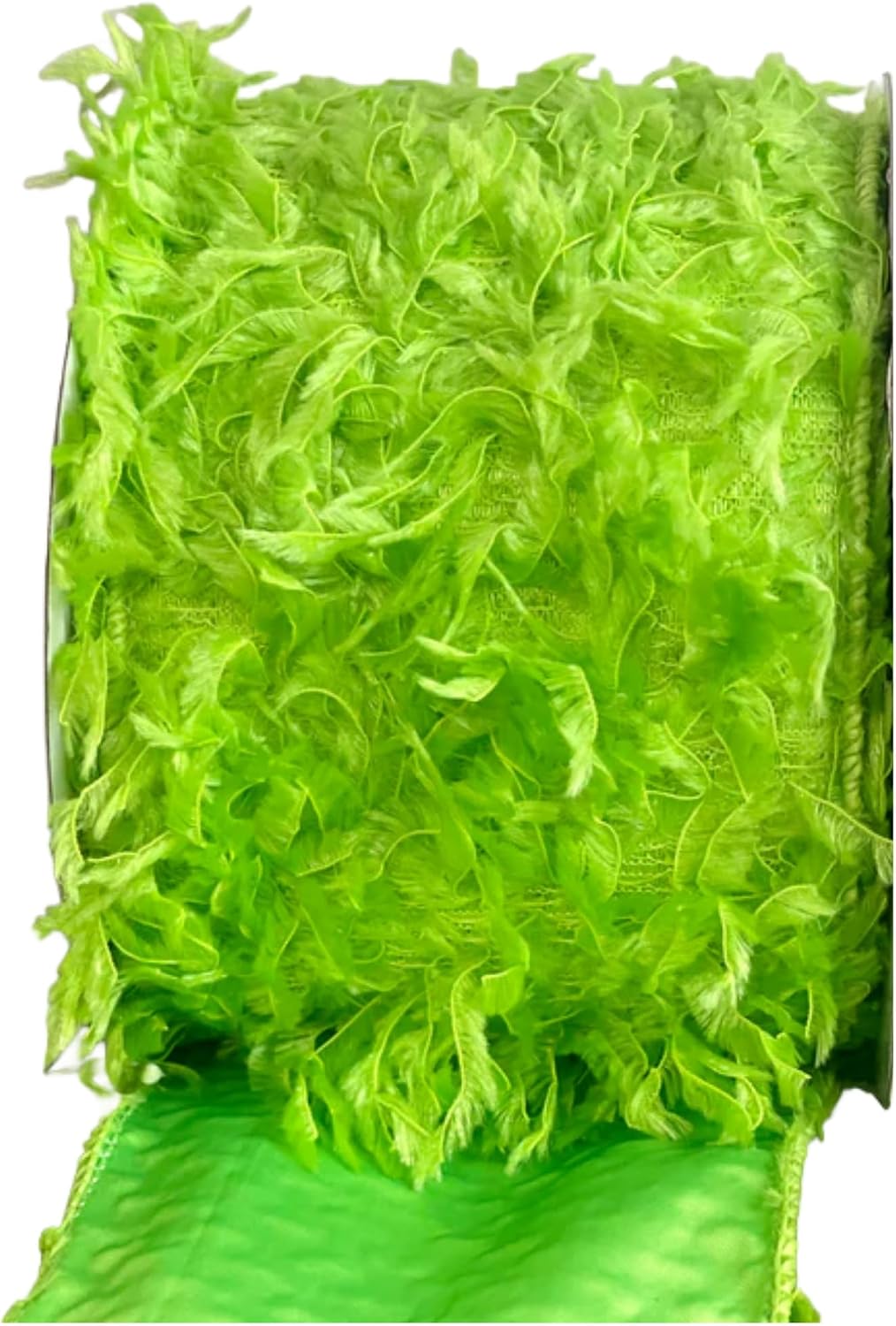 Meseey Festive Green Faux Fur Wired Ribbon Trim,10 Yards Ideal for Christmas Wreaths,Gift Wrapping & DIY Craft Decorations (Lime Green, 4 Inch)
