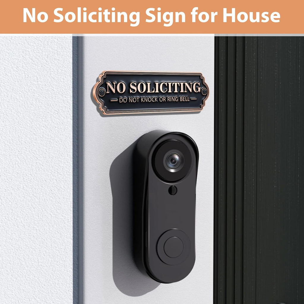 Brass No Soliciting Sign, No Soliciting Sign for House - Solid Brass Wall Plaque Handmade Traditional Home Decor, Elegant No Soliciting Do Not Knock or Ring Bell Sign for Office and Business (Brass color)