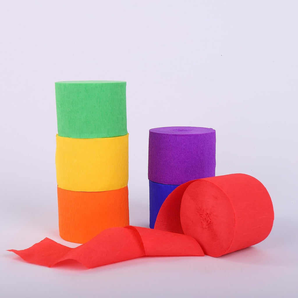 6 Rolls 492ft Rainbow Crepe Paper Streamers, 6 Colors Pack of Paper Party Streamers for Colorful Party Decorations, Birthday Decorations, Wedding Decorations (1.8 Inch x 82 Ft/Roll)