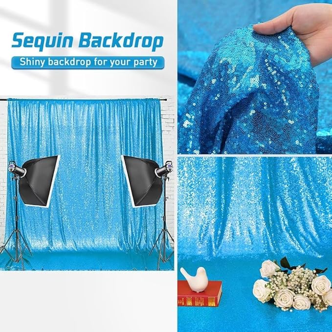 Eternal Beauty Turquoise Sequin Backdrop, 20x10 Ft Glitter Background Curtains for Shimmer Photography Party Wedding Birthday Back Drop Decor