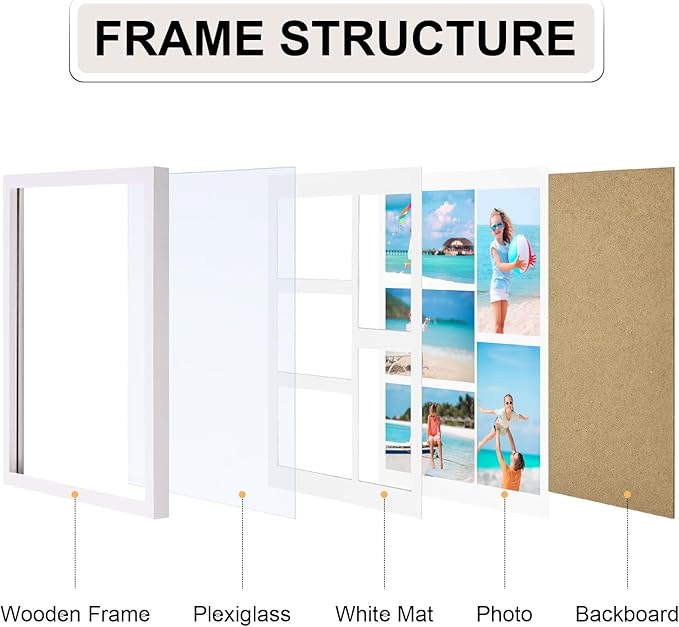 Vittanly 11x14 Collage Picture Frame, Displays 5Pcs 4x6 Pictures with Mat, Picture Frames Collage Wall Decor, White, 1 Pack
