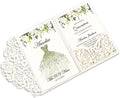 DORIS HOME 50pcs Laser Cut Quinceanera Invitations Green and Ivory White, 4.7x7.1 Blank Quince Invitations for 15th Birthday, Invitation cards for Sweet 16 with Envelopes