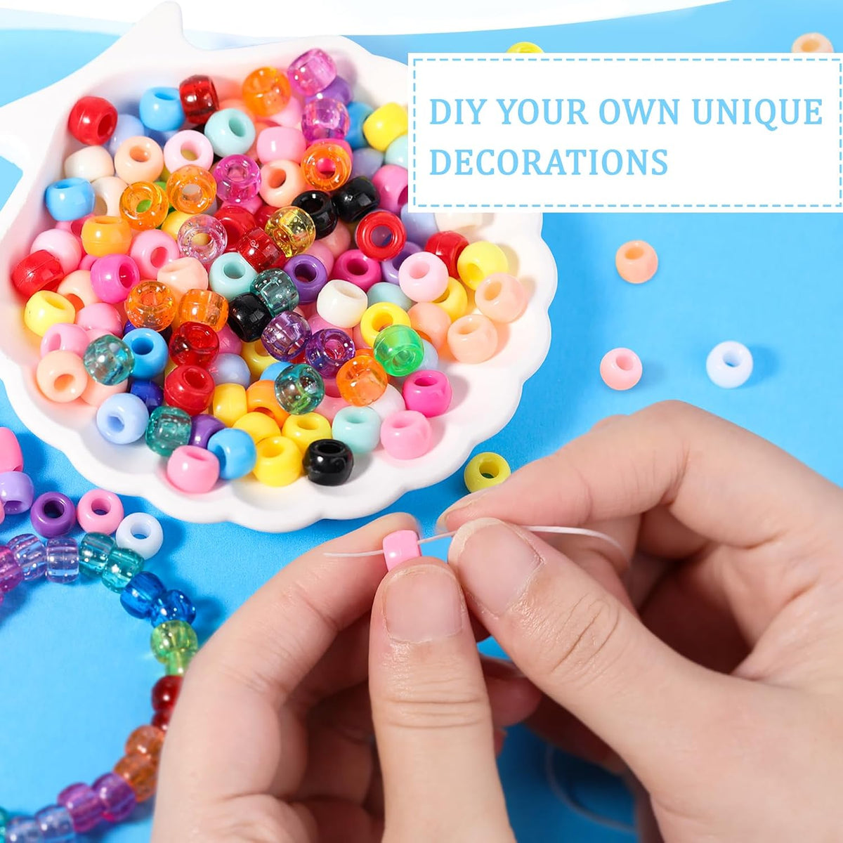 Pony Beads Bulk, 12000+ pcs Plastic Assorted Bead for Bracelets Creating Craf...