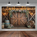 20x10ft Country Wedding Photography Backdrop Rustic Barn Door Photography Backdrop Farmhouse Pink Flower Cabin Wooden Birthday Baby Shower Wedding Bridal Party Banner Photo Booth Props Background