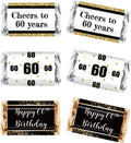 Black & Gold 60th Birthday Party Mini Candy Bar Wrapper Stickers - 60th Birthday Party Favors - Pack of 54