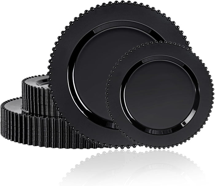 U-QE 60PCS Black Plastic Plates - Halloween Black Disposable Plates