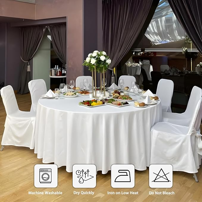 8 Pack White Round Tablecloth 120 Inch White Table Cloth Stain and Wrinkle Resistant Round White Tablecloths Reusable and Washable Polyester Fabric Table Covers for Buffet Wedding Party and Banquet