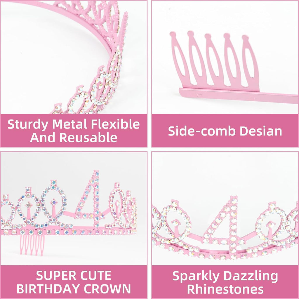 3rd Birthday Decorations for Girl, Including Crown/Tiara, Sash, Cake Toppers and Number 3 Candles, Pink Party Supplies for 3 Year Old Girl's Birthday