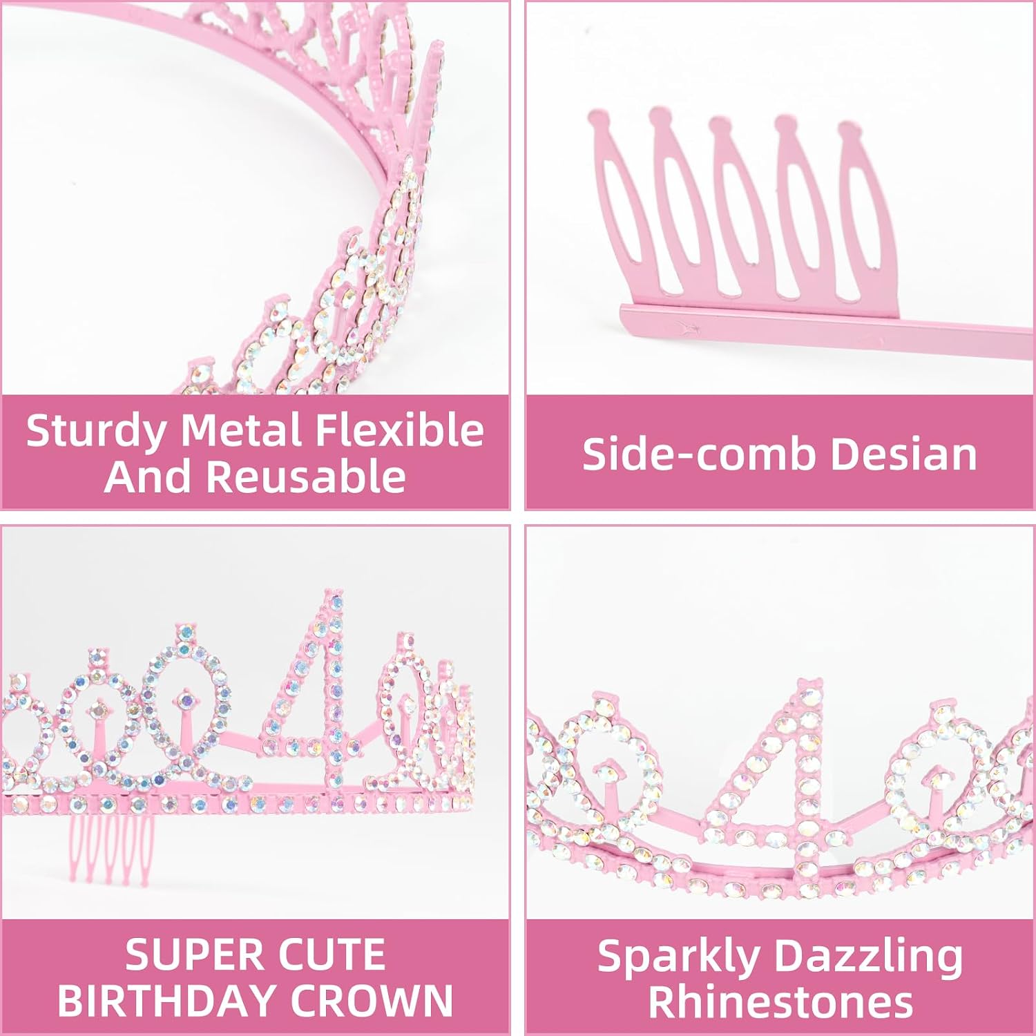 3rd Birthday Decorations for Girl, Including Crown/Tiara, Sash, Cake Toppers and Number 3 Candles, Pink Party Supplies for 3 Year Old Girl's Birthday