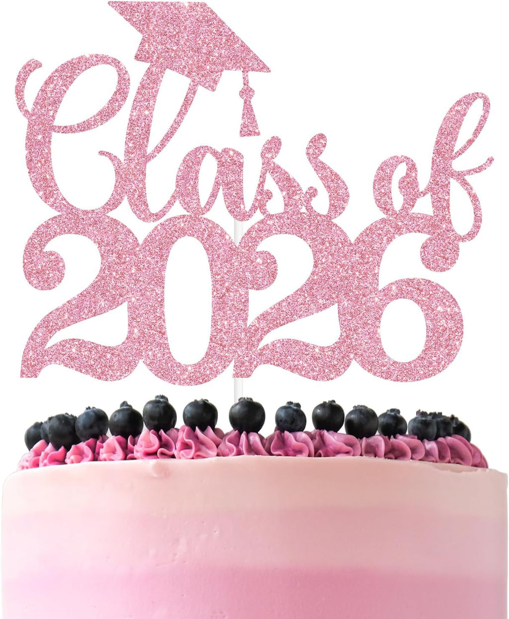 Black Glitter Class of 2026 Cake Topper, Congrats Grad 2026/Congrats Class of 2026/Congratulations, 2026 Graduation Party Decorations Supplies (2026, Pink)