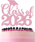 Black Glitter Class of 2026 Cake Topper, Congrats Grad 2026/Congrats Class of 2026/Congratulations, 2026 Graduation Party Decorations Supplies (2026, Pink)