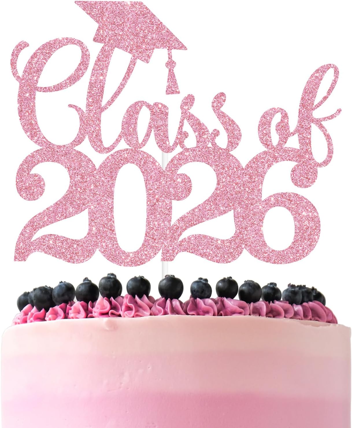 Black Glitter Class of 2026 Cake Topper, Congrats Grad 2026/Congrats Class of 2026/Congratulations, 2026 Graduation Party Decorations Supplies (2026, Pink)