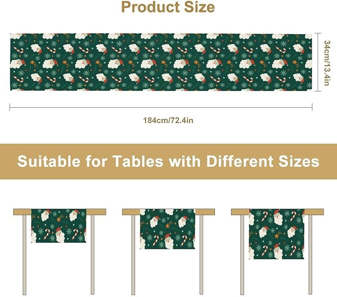 Christmas Table Runner,Seasonal Winter Xmas Holiday Green Table Cloth Kitchen Dining Table Decoration for Home Party Decor 13x90 Inch