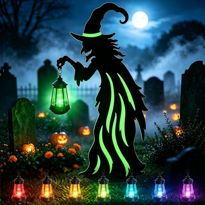 Halloween Decorations Outdoor Metal Witch Garden Stakes with Solar Lights