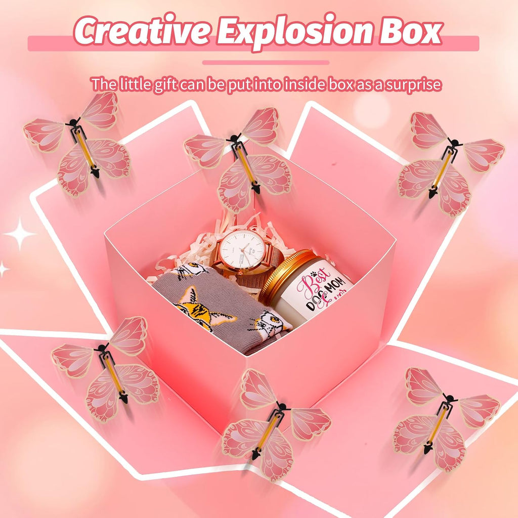 XLSXEXCL Butterfly Explosion Cardboard Gift Box, Flying Butterfly Surprise Box for Birthday, Wedding, Anniversaries, Christmas (Pink)