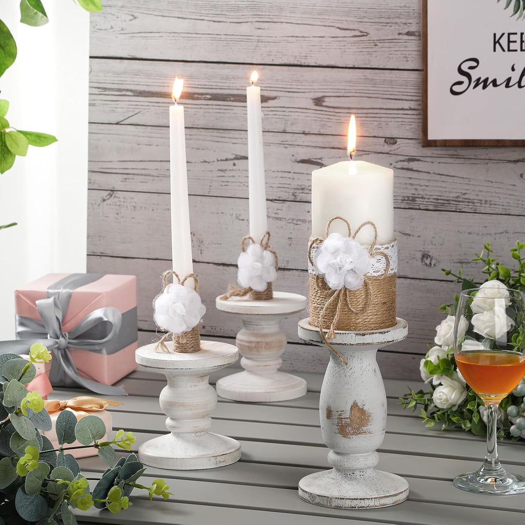 Zhehao 3 Unity Candles with 3 Candle Holder for Ceremony Set Rustic Wedding Accessories for Reception Decorative Farmhouse Candle Holder Pillar Candles for Formal Events Church