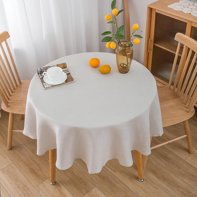 NLMUVW Linen Tablecloth for Round Table 48 Inch Linen Textured Table Cloth Water Resistant Farmhouse Table Cover for Kitchen Dining Cafe Coffee, 48 Inch