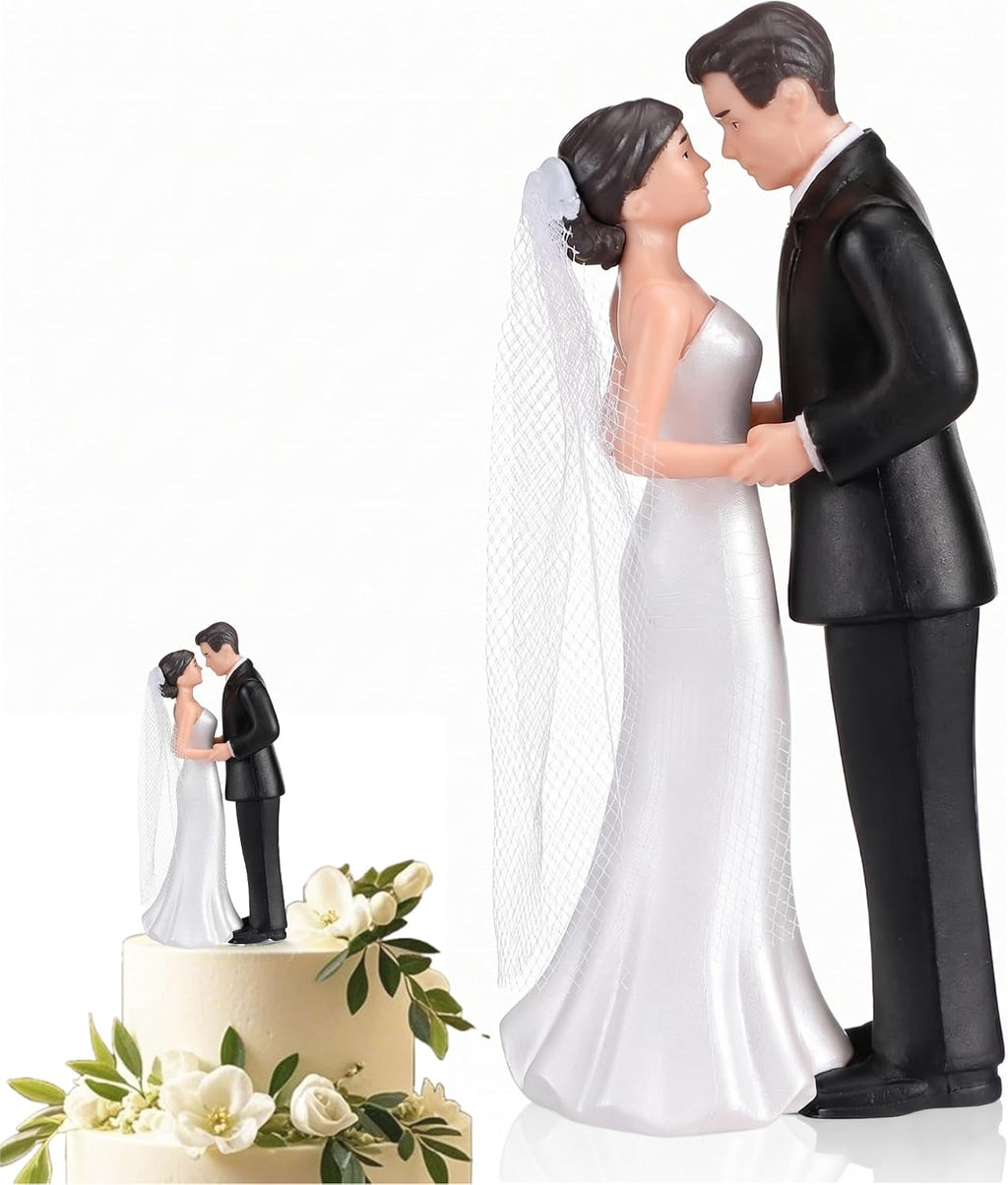 Elegant Bride and Groom Wedding Keepsake Figurine - Romantic Couple Statue for Cake Decor, Anniversary Display & Home Aesthetics - Minimalist Hand-Painted Resin Sculpture (Black)
