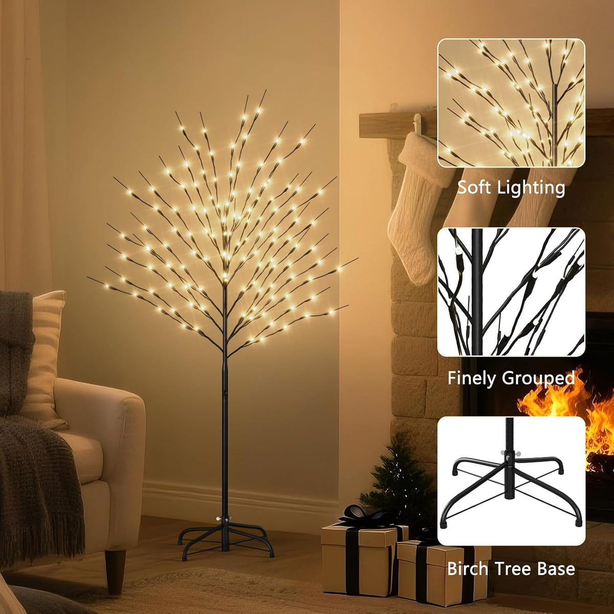 docred 5ft lighted tree with warm white led showing dimensions