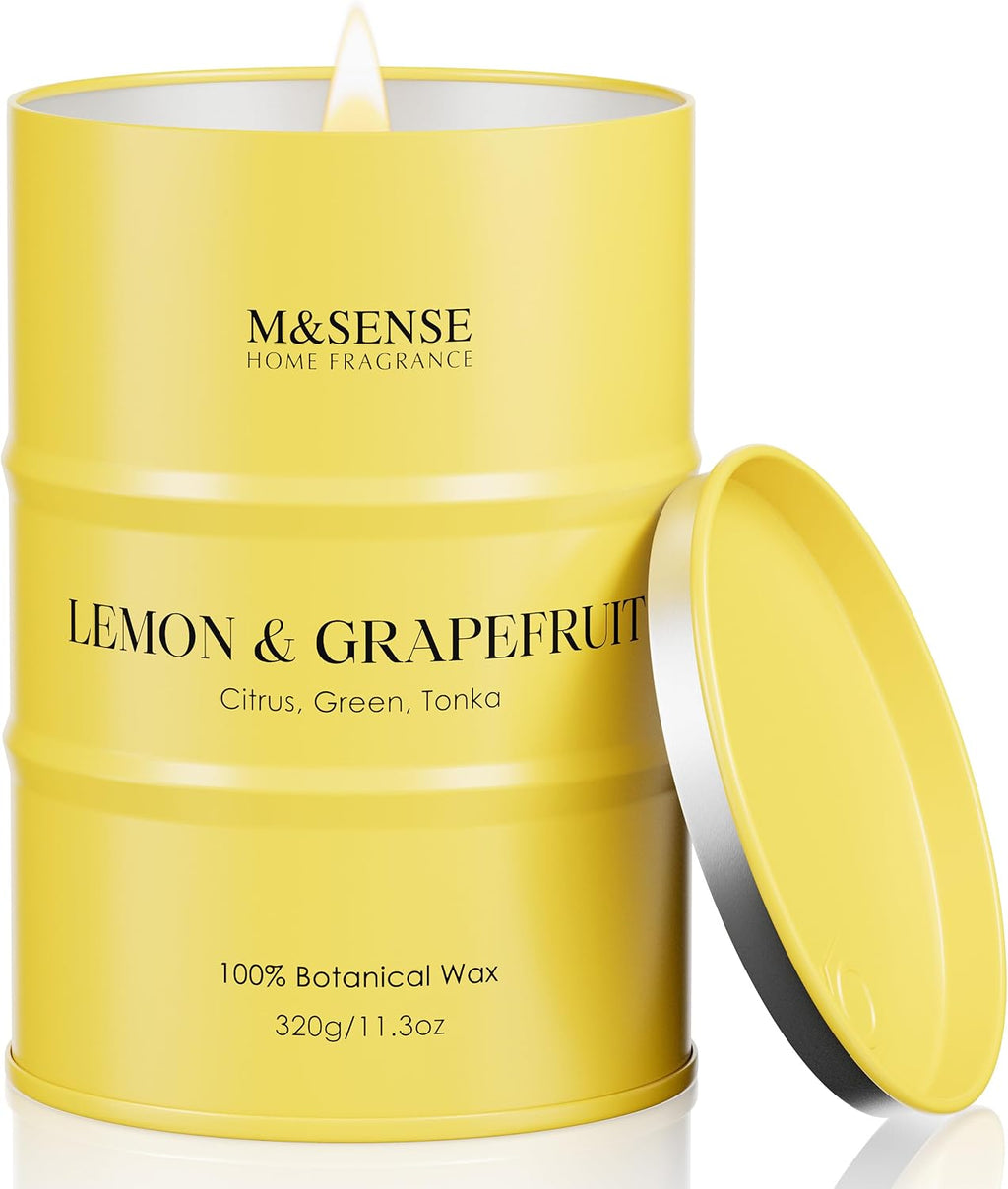 M&SENSE Lemon Candle,Summer Grapefruit Scented, Lemon Soy Candles 11.3oz 70 Hour Slow Burning, Limoncello Highly Scented Citrus Candles for Bathroom, Fresh Smelling Candle