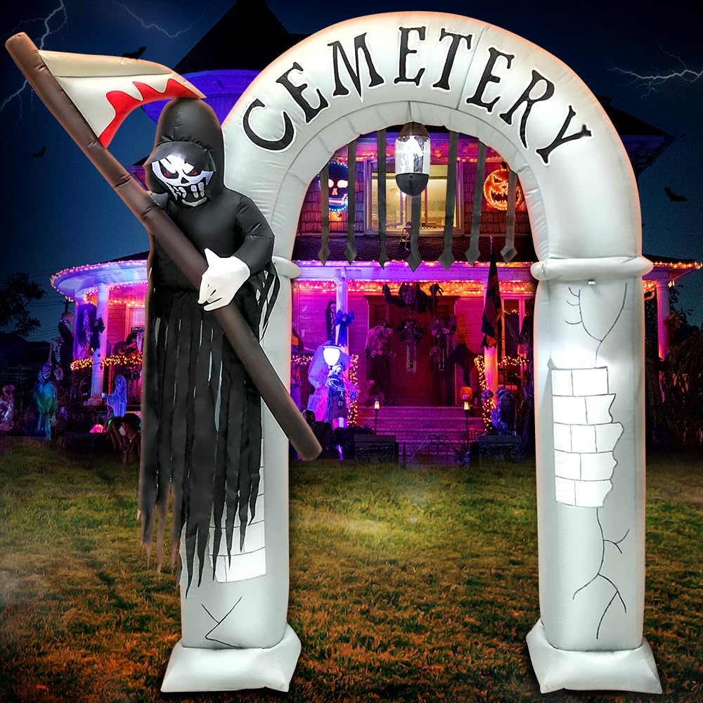 8FT Halloween Inflatables Archway Decoration with Led Light Spooky Scary Hall...