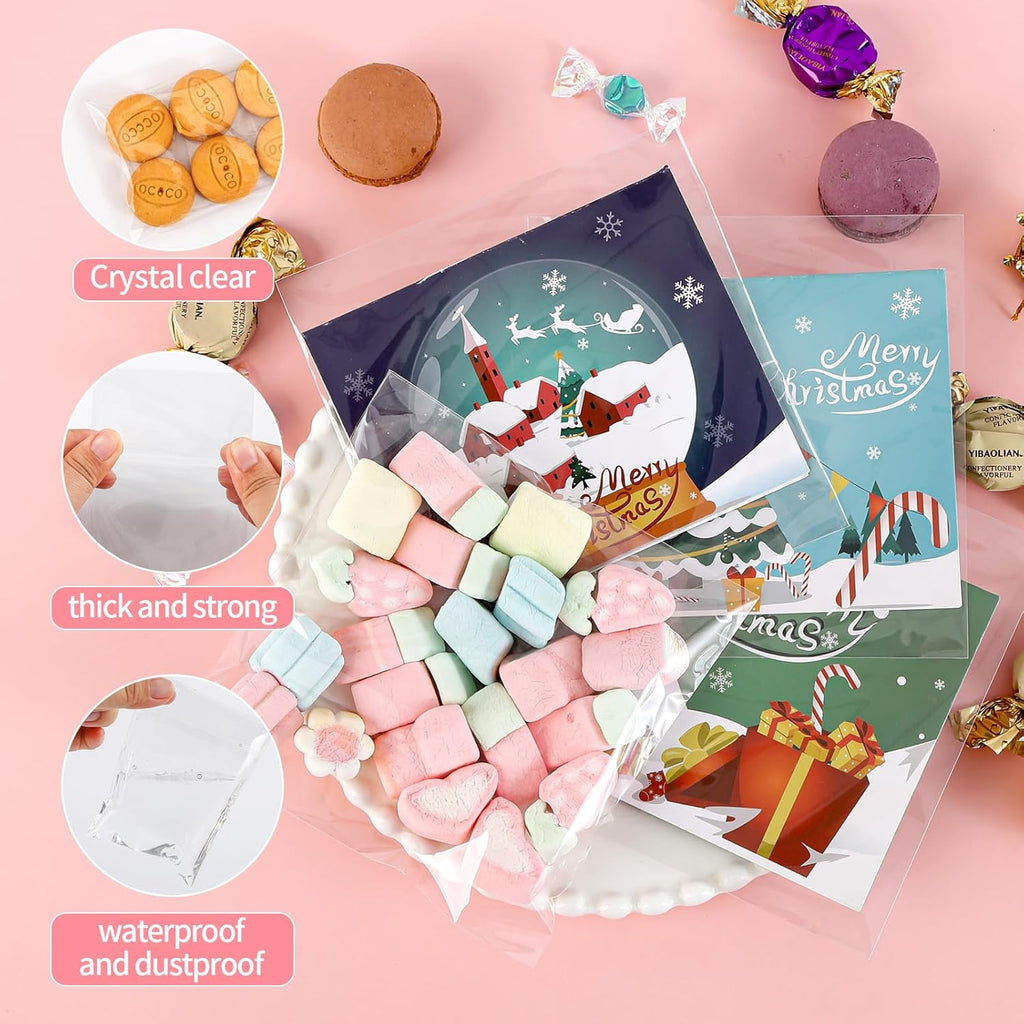200 PCS Cellophane Bags,3.5 X 3.5 Inch Self Sealing Clear Cellophane Treat Bags for Gift Wrapping,Packaging Candies,Dessert,Bakery, Cookies, Chocolate,Party Favors