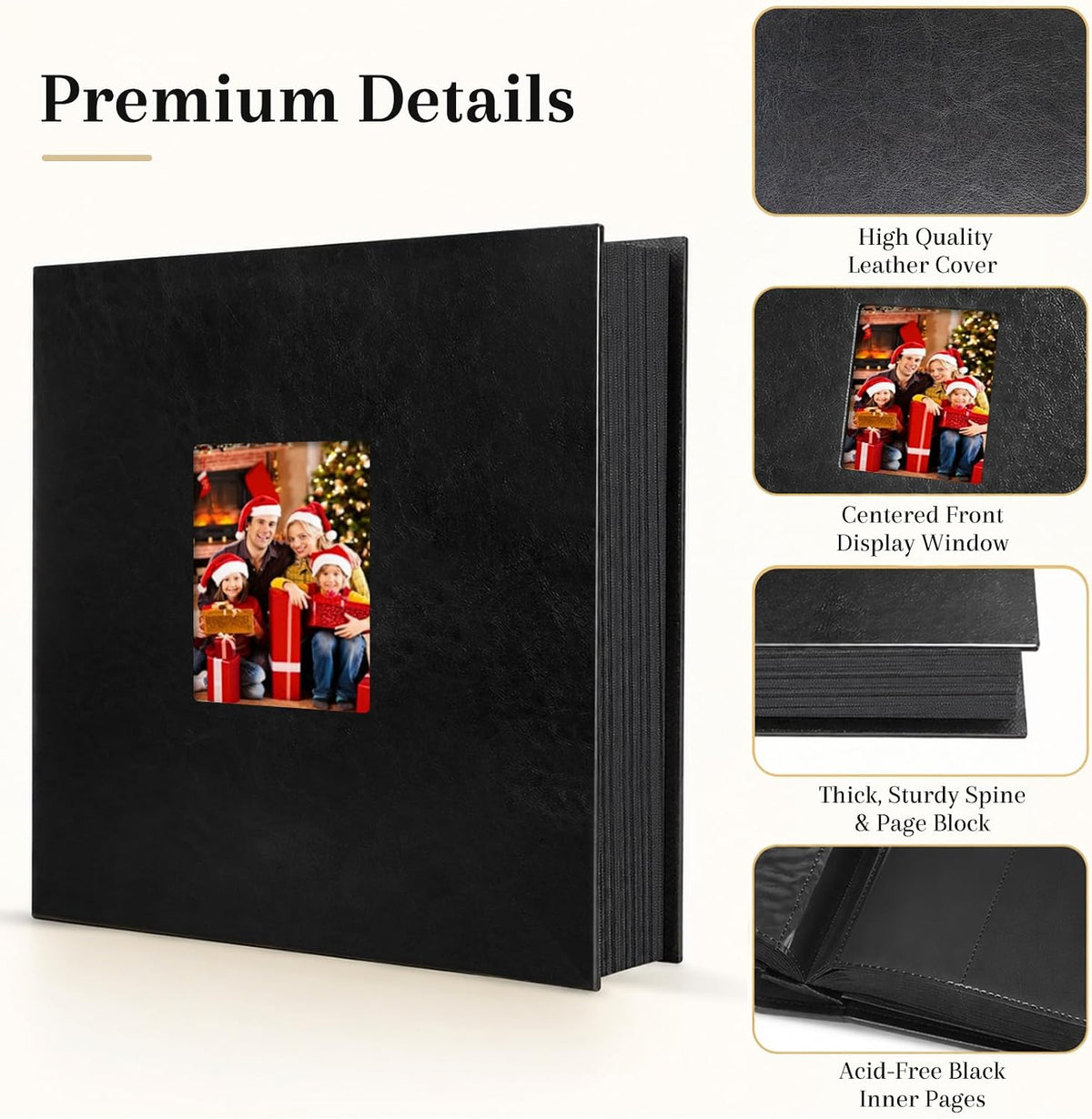 Aevdor Large Capacity 4x6 Photo Album, 1000 Photos, Leather Cover, Black