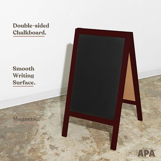Ilyapa Wooden A-Frame Sign with Eraser & Chalk - 40 x 20 Inches Magnetic Sidewalk Chalkboard – Stained Wood Menu for Restaurant, Business or Wedding