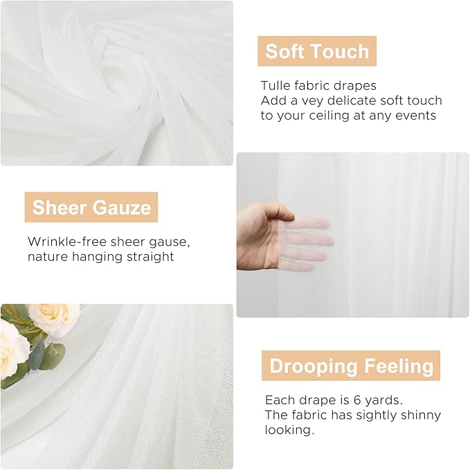 Wokceer Wedding Arch Draping Fabric 3 Panels 28.7" x 20FT Ivory Drapes Sheer Fabric Backdrop Arch Draping Fabric for Wedding Ceremony Birthday Party Bridal Shower Decoration