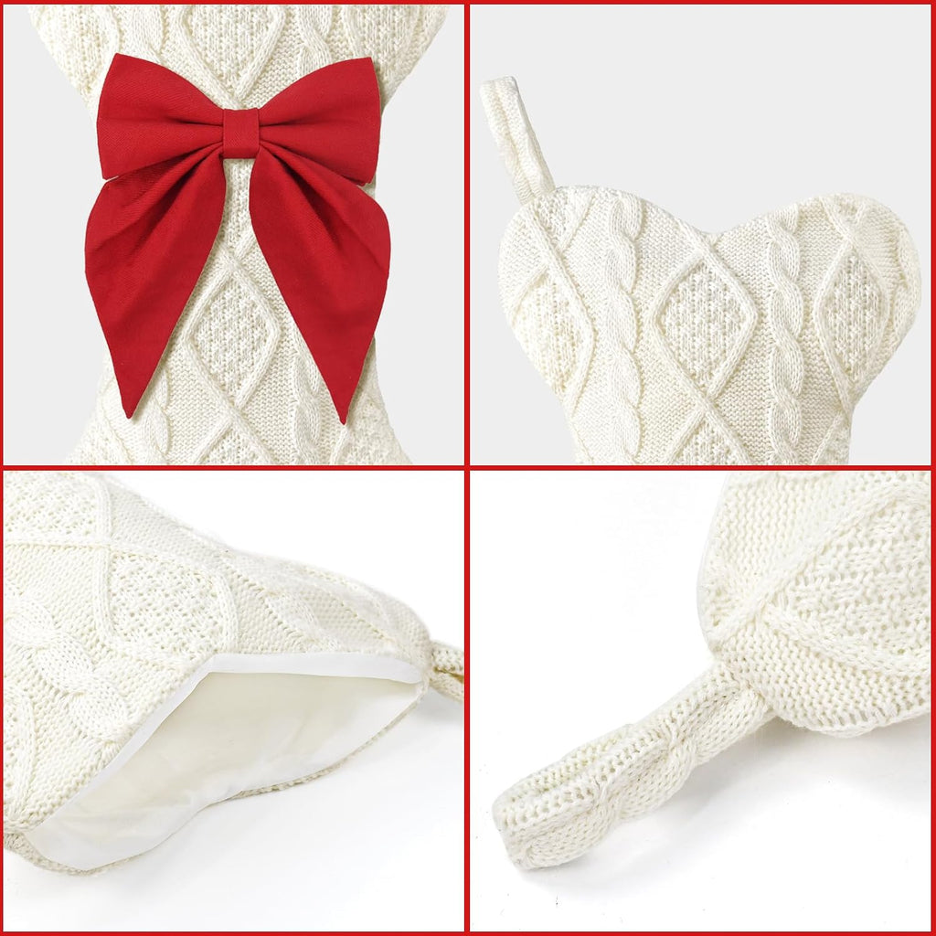 Dog Christmas Stocking,Knit Pet White Large Christmas Stocking,Dog Bone Christmas Stockings for Dogs Puppys Pets,Hanging Bone with Bow (Red)