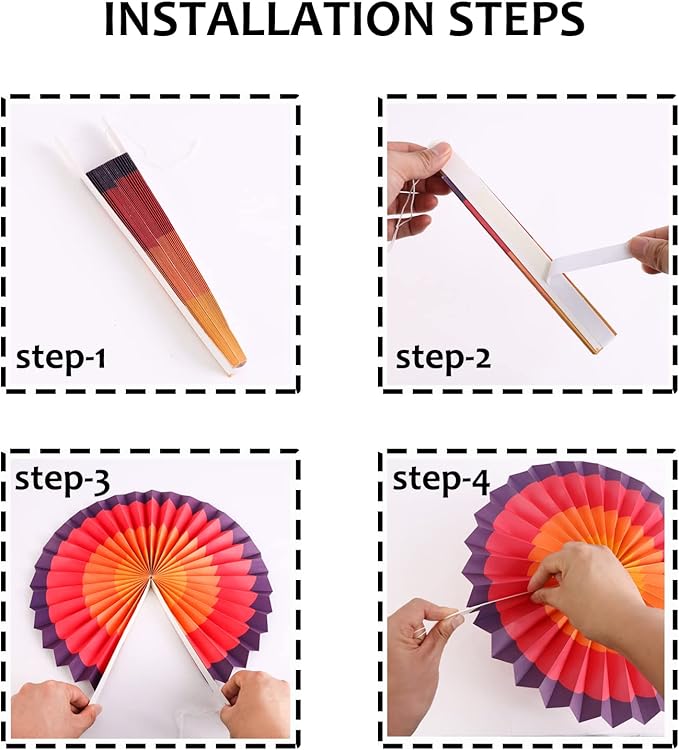 SUNBEAUTY Pack of 6 Hanging Paper Fans Party Carnival Circus Round Pattern Paper Garlands Decoration for Birthday Baby Shower Graduation Summer Party