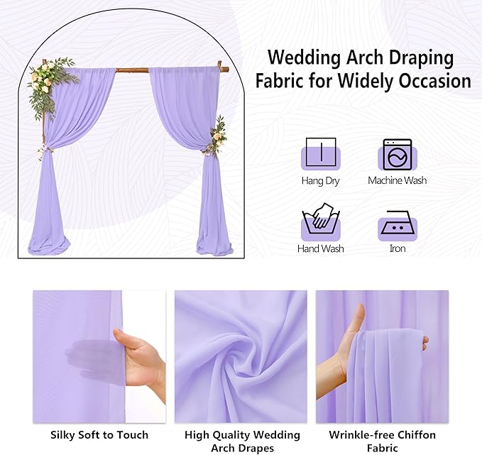 6 Panels Lavender Wedding Arch Drapery 28" x20Ft Wedding Arch Draping Fabric Chiffon Fabric Drape Sheer Backdrop Curtain for Weddings Party Swag Ceremony Birthday Arbor Drapery Reception Ceiling Décor