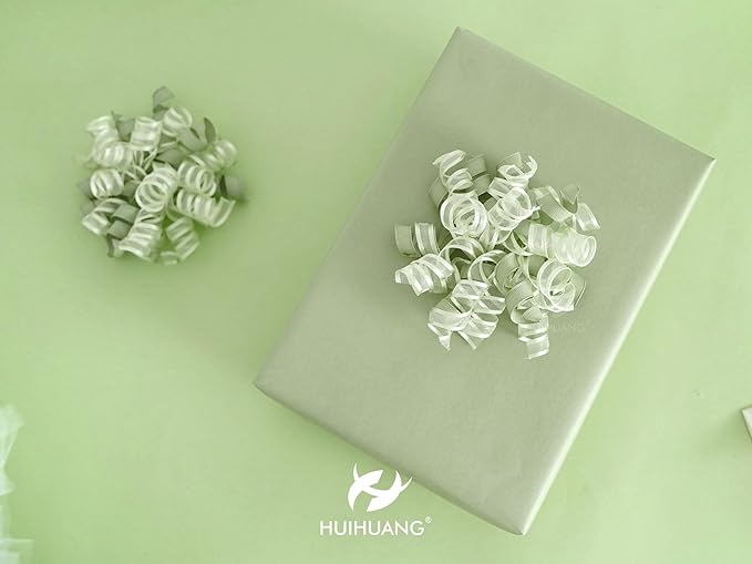 HUIHUANG Green Bows for Gift Wrapping Sage Green Gift Bows 5 inch x 8 Counts Self-Adhesive Curly Ribbon Bow for Presents, Paper Bag, Baby Shower Favors, Wrapping Accessories, Wedding Decor