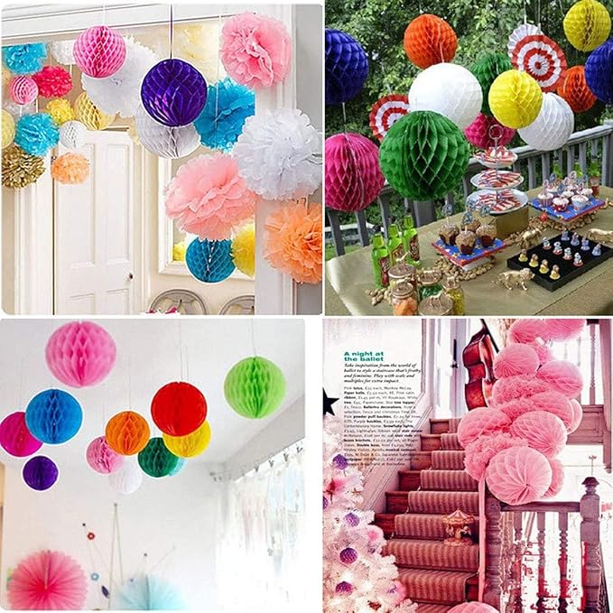 8pcs 10 inch Paper Honeycomb Balls Decorative Tissue Pom Poms Flower Art Hanging Balls for Birthday Wedding Nursery Baby Shower Home Decor (10inch, White)