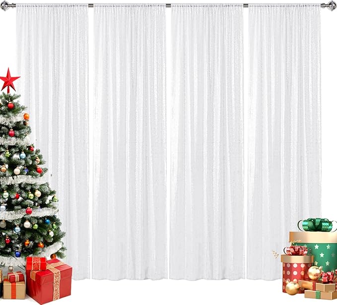 Sugargirl White Sequin Backdrop Curtain 4 Panels 2FTx8FT Glitter White Background Drapes Sparkle Photography Backdrop for Party Wedding Birthday Wall Decoration