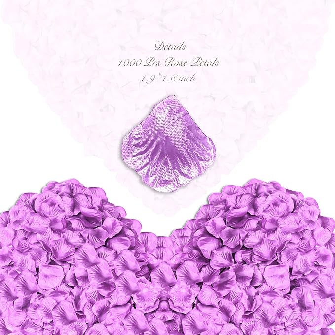 1000 Pieces Rose Petals, Artificial Flower Petals Fake Rose Petals Silk Red Rose Petals for Romantic Night,Wedding,Proposal Anniversary Flower Decorations (Light Purple)