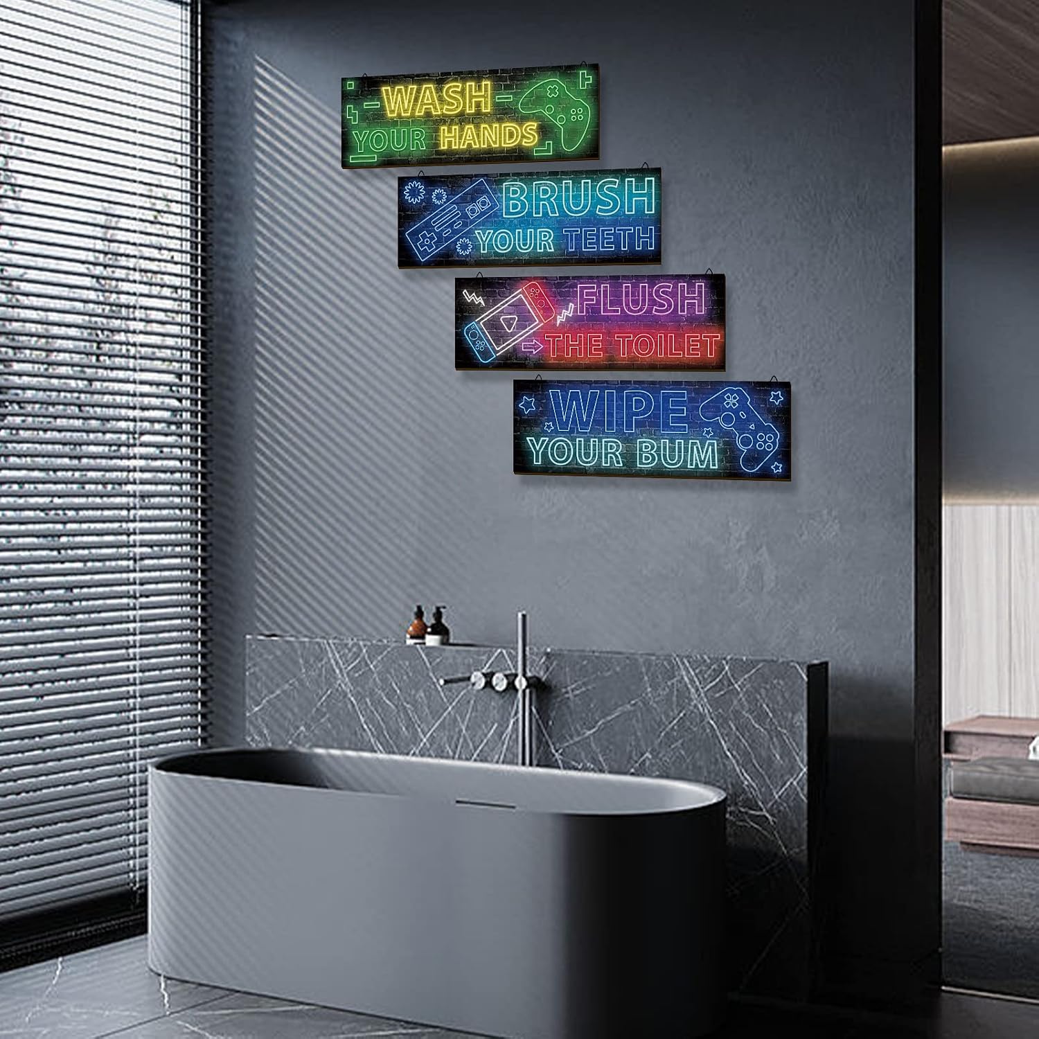 YLOLUL 4 Pcs Neon Gaming Wall Art & Room Accessories for Teen Boys & Kids, 16 * 5 Inch