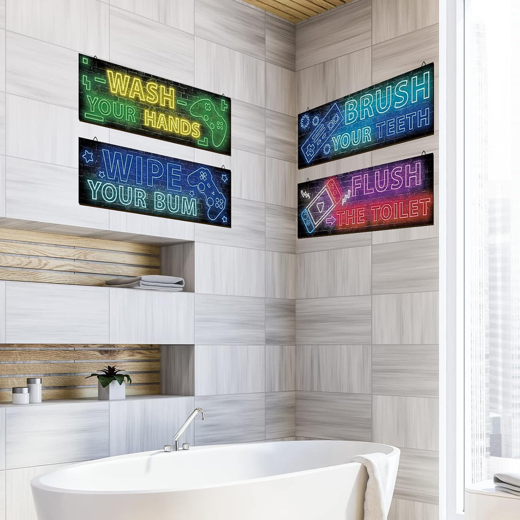 YLOLUL 4 Pcs Neon Gaming Wall Art & Room Accessories for Teen Boys & Kids, 16 * 5 Inch