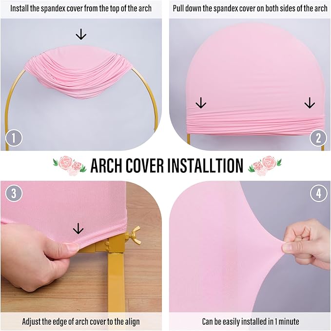 LEBENGURU Upgraded 6FT Wedding Arch Cover, Light Pink Spandex Fitted Arch Backdrop Cover, Round Top Chiara Stand Covers for Birthday Party Baby Shower Banquet Balloon Décor