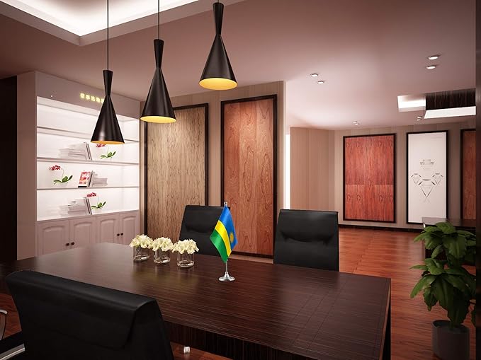 GentleGirl.USA Rwanda Table Flags,Stick Small Mini Rwandan Flag Office Desk Flag on Stand with Stand Base, International Festival Rwanda Theme Party Decoration,Home Desk Decoration