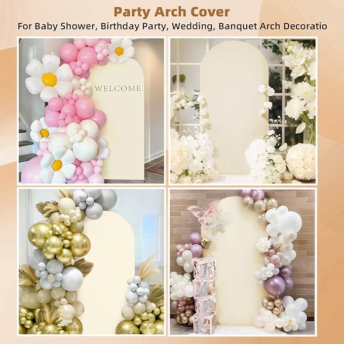 HEMMOTOP 6.6 ft Light Beige Arch Backdrop Cover (No Arch Stand), Spandex Arch Covers Stretchy Backdrop for Balloon Arches, Wedding, Birthday Party, Baby Shower, Banquet Arch Decoratio