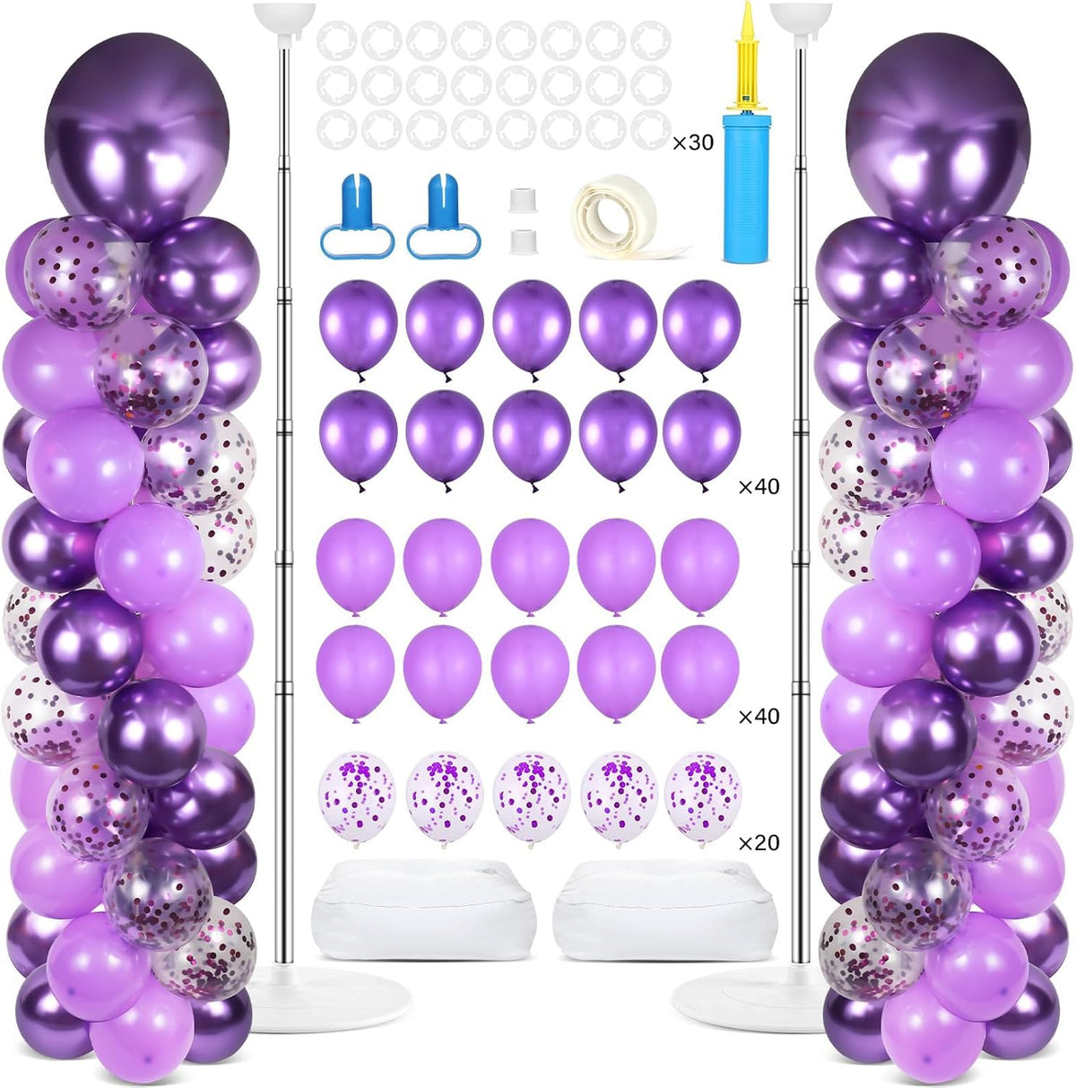 2 Sets Adjustable Balloon Column Stand Kit with Bases（Purple）