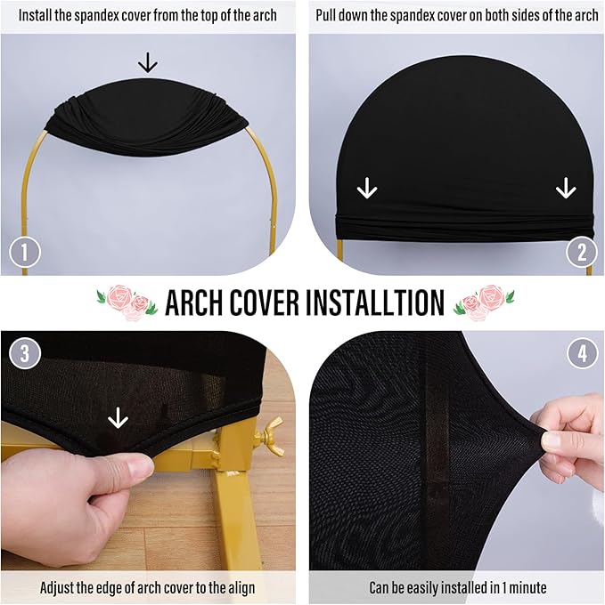 LEBENGURU Upgraded 7.2FT Wedding Arch Cover, Black Spandex Fitted Arch Backdrop Cover, Round Top Chiara Stand Covers for Birthday Party Baby Shower Banquet Balloon Décor