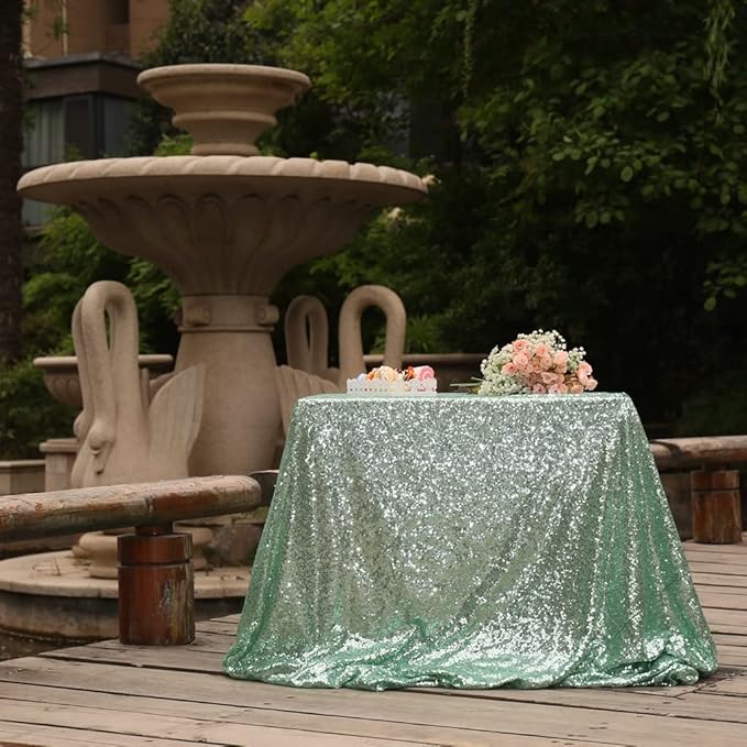 SquarePie Sequin Tablecloth 60 x 120 Inch Mint Green Sparkly Table Linen for Wedding Party