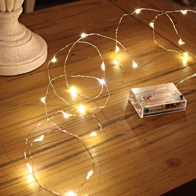 ANJAYLIA 33Ft LED Fairy Lights Battery Operated String Lights 100 LED Firefly Lights Garden Home Bedroom Christmas Party Wedding Festival Decorations, Warm White