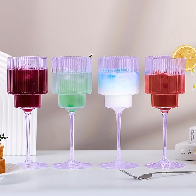 Plastic Goblets Wine Glasses - 12Oz Acrylic Wine Glasses Origami Unbreakable Clear Plastic Cocktail Glasses Recyclable Shatterproof Reusable Wine Cups for Parties & Weddings (Purple 1)